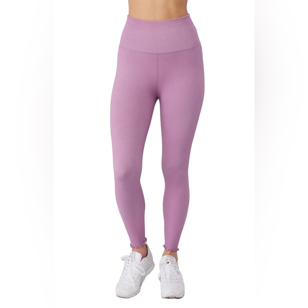 Spiritual Gangster Love Sculpt Purple Ribbed Ruffle Cuff High Waist 7/8 Leggings